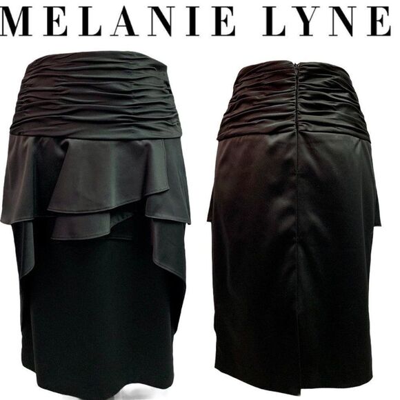 Melanie Lyne Black Ruched Peplum skirt sz 6 - Picture 1 of 9